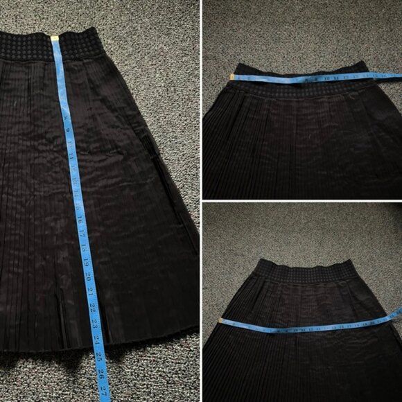 Black Shiny Pleated Knee-Length Midi Thick Elastic High-Waist Modest Skirt Sz M - Picture 16 of 16